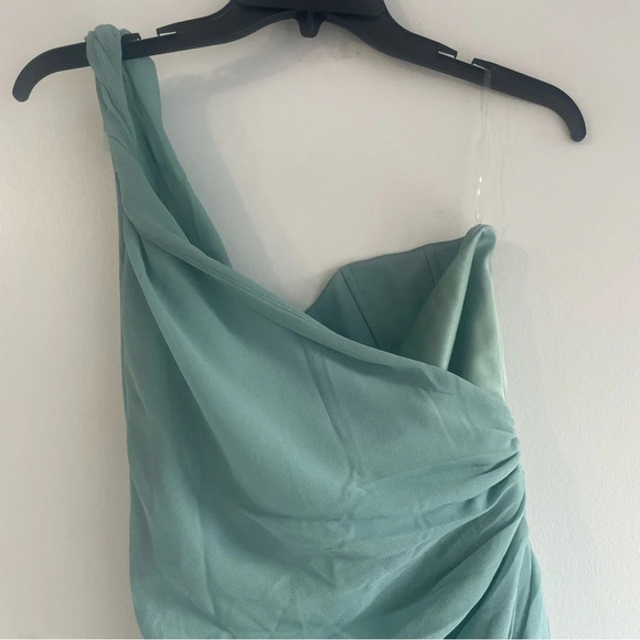 New! Oh Polly Paloma One Shoulder Draped Mini Dress in Teal nwt 22208 - Picture 7 of 14